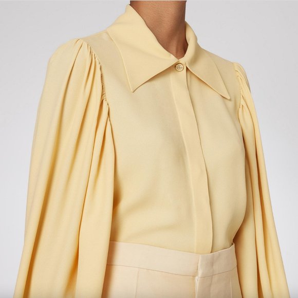Gucci 2021 Cruise Yellow Crêpe de Chine Balloon Sleeve Blouse - Picture 16 of 16